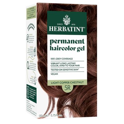 Herbatint Permanent Hair Dye For Women - 5R Light Copper Chestnut - For Up To 100% Gray Coverage of Resistant Gray Hair - Ammonia-Free, Alcohol-Free &amp; Vegan - Salon Influenced Hair Color 5.75 fl oz