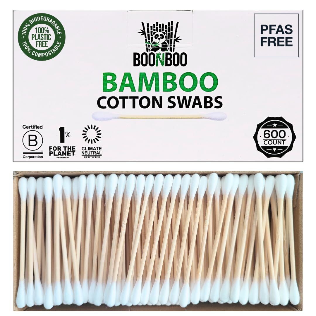BOONBOO Organic Bamboo Cotton Swabs, PFAS-Free, 600 Count