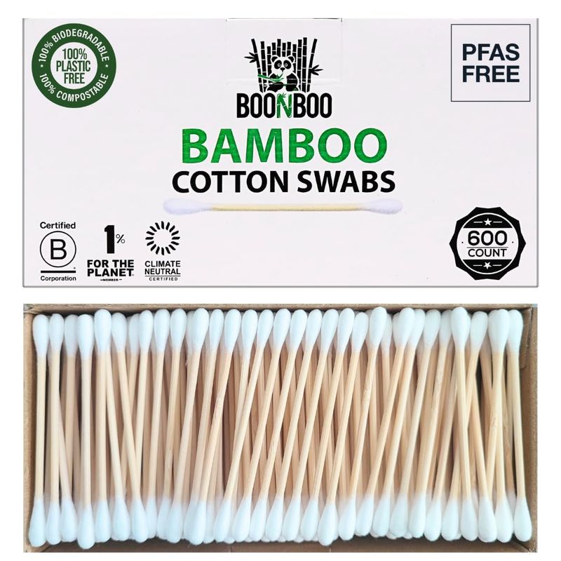 BOONBOO Organic Bamboo Cotton Swabs, PFAS-Free, 600 Count