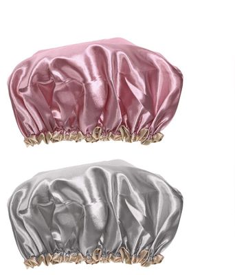 Mini Skater Shower Caps for Women Satin Waterproof Double Layers Elastic Washable Vintage Fashion Stylish Comfortable Stretchy Fit Reusable Bath Hat for Adults Long Hair Salon Spa Cooking