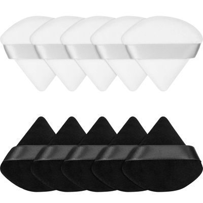 Maitys 10 Pcs Triangle Powder Puff Makeup Puffs Face Soft Velour Puff Beauty Setting Sponge for Loose, Foundation Blending, Blender Makeup Tool for Women Girl