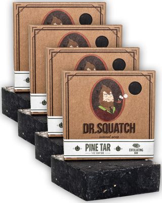 Dr. Squatch Pine Tar Soap 4-Pack Bundle - Bar Soap for Men with Natural Woodsy Scent and Skin Exfoliating Scrub - Handmade with Pine, Coconut, Olive Organic Oils in USA (4 Bar Set)
