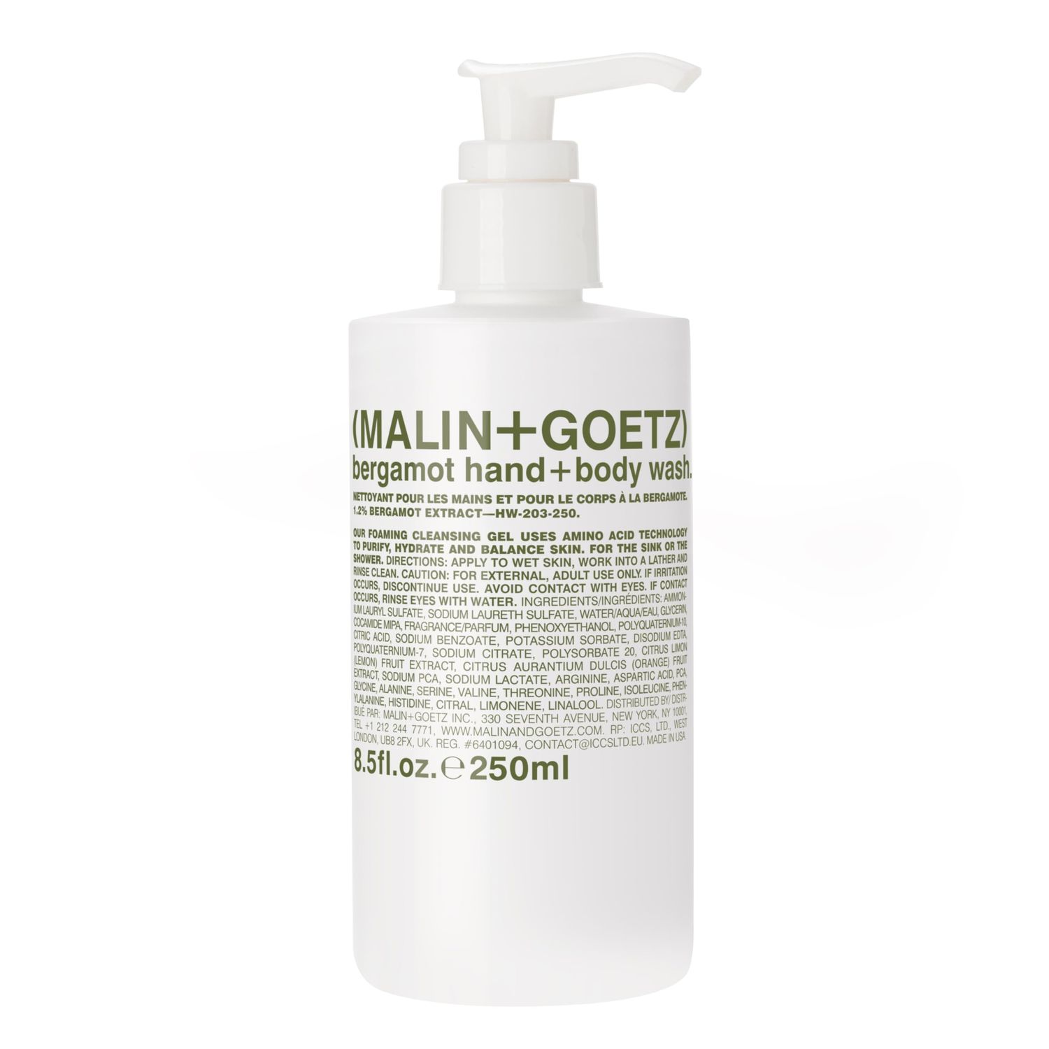 MALIN+GOETZ Women&#39;s Bergamot Hand + Body Wash, Clear, 8.45 Fl Oz (Pack of 1)