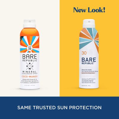 Bare Republic Mineral Sunscreen SPF 30 Sunblock Spray, Sheer and Non-Greasy Finish, Coconut Mango Scent, 6 Fl Oz