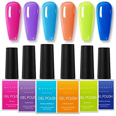 Makartt Gel Nail Polish Kit, 6 Colors Pink Blue Green Pastel Jelly Gel, 8ML Crystal Soak Off for Spring Nail Art, Manicure &amp; Salon Use, Holiday Gift