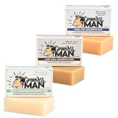 Grown Ass Man Co. - Solid Shampoo Bar Rich Lather 3 in 1: Hair, Beard &amp; Body Wash - Plastic Free &amp; Eco-Friendly, Natural &amp; Organic Clean for All Hair Types, 4oz Bar (Variety, 3-Pack)