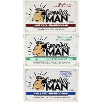 Grown Ass Man Co. - Solid Shampoo Bar Rich Lather 3 in 1: Hair, Beard &amp; Body Wash - Plastic Free &amp; Eco-Friendly, Natural &amp; Organic Clean for All Hair Types, 4oz Bar (Variety, 3-Pack)
