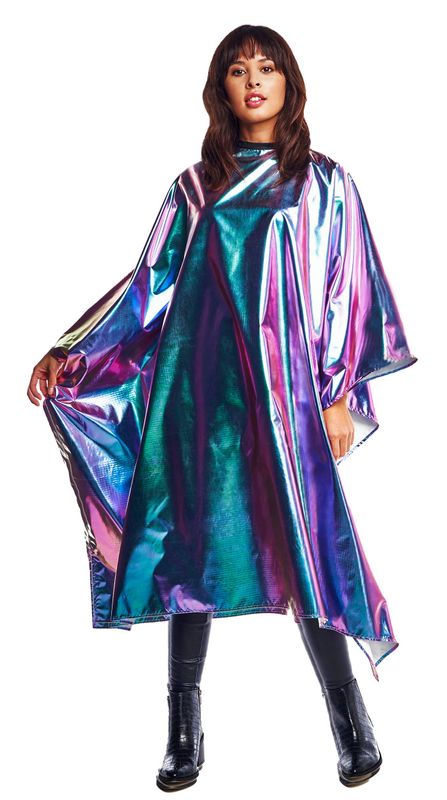 Betty Dain The Aurora Collection All Purpose Cape, 54" W x 65" L, Water &amp; Chemical Proof, Machine Washable, Adjustable Snap Closure, Matches Other The Aurora Collection Products, Holographic Design