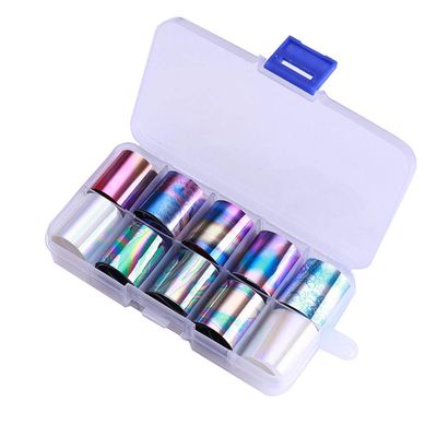 WOKOTO 10 Rolls Holographic Nail Art Foil Stickers Tips Starry Sky Adhesive nail Wraps foil transfer Manicure decals set (0.98inchs*39.4inchs)