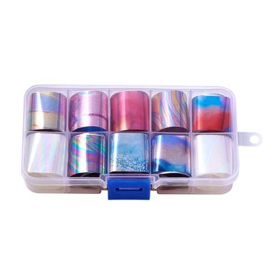 WOKOTO 10 Rolls Holographic Nail Art Foil Stickers Tips Starry Sky Adhesive nail Wraps foil transfer Manicure decals set (0.98inchs*39.4inchs)