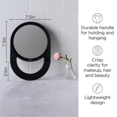 Diane Professional Quality Hand Mirror, Single Sided Hand Held Mirror with Handle for Salon, Barber, Grooming, Vanity, Shaving, and Travel, Medium, 7.5" x 11", Black