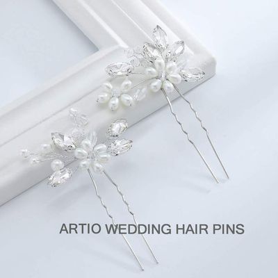 JAKAWIN Bride Wedding Pearl Hair Pins Flower Hair Piece Rhinestone Bridal Hair Accessories for Women HP065 (Silver)