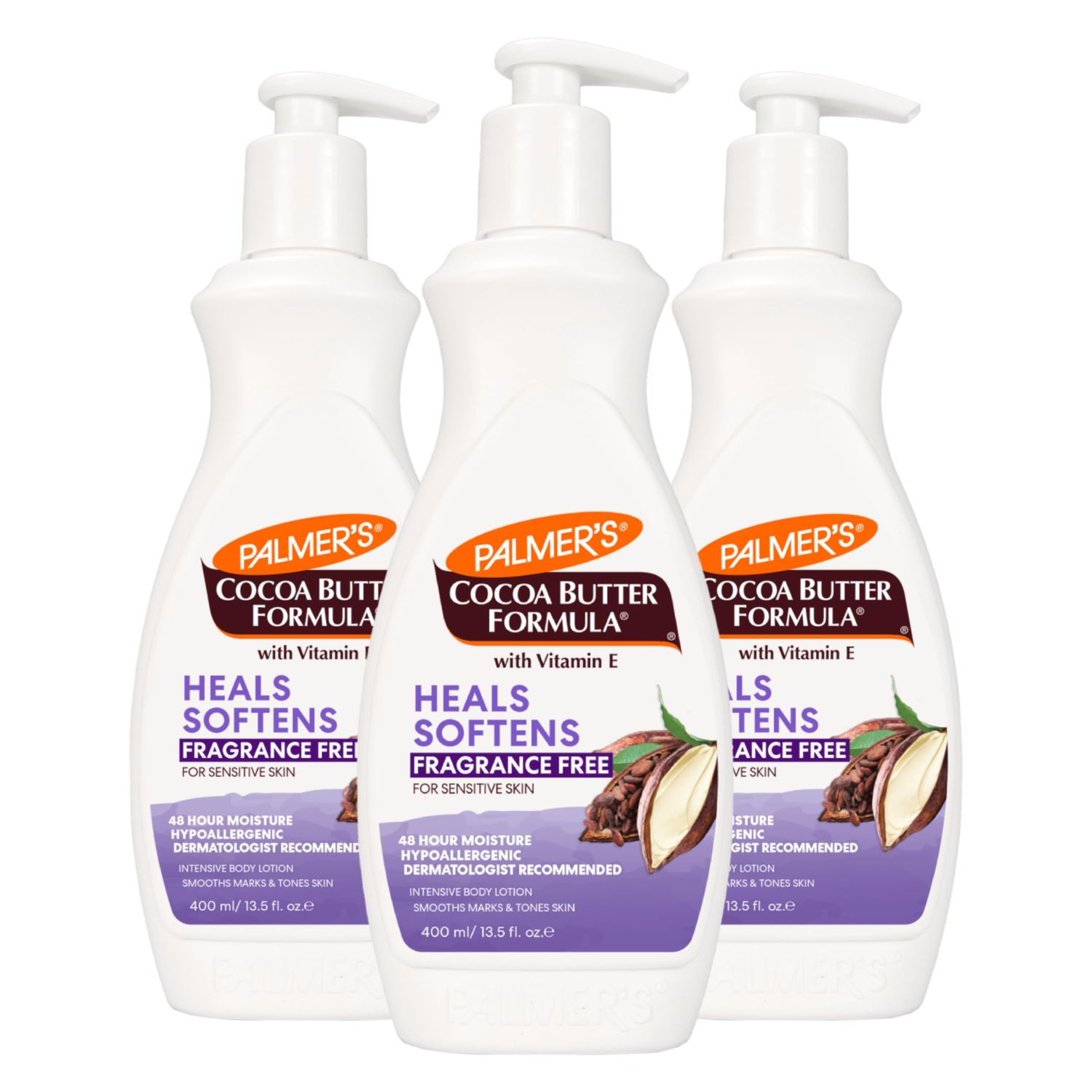 Palmer&#39;s Cocoa Butter Formula Fragrance Free Lotion Pump Bottle, 13.5 Fl.oz (Pack of 3)