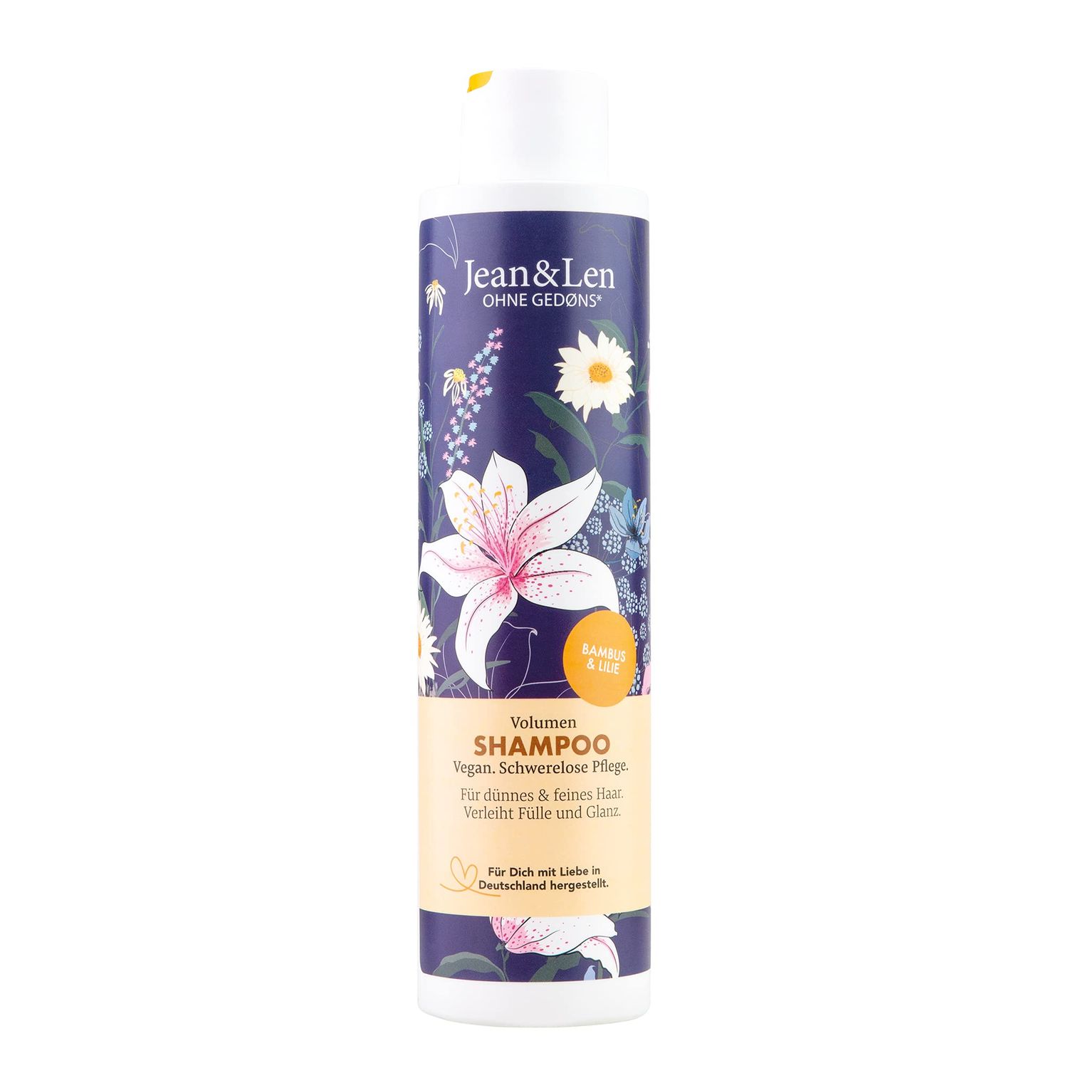 Jean &amp; Len Volume Shampoo Bamboo &amp; Lily, for thin and fine hair, gives fullness and shine, flower fragrance, without parabens and silicones, vegan, 10.14 Fl. Oz.