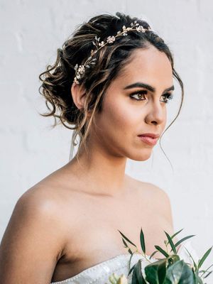 SWEETV Handmade Wedding Headband Flower-Leaf Bridal Headpieces for Wedding Hair Accessories Brides Hair Pieces Gold