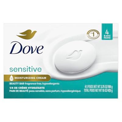 Dove Beauty Bar Soap Sensitive, 24 Bars for Sensitive Skin, Fragrance Free and Hypoallergenic 3.75 oz