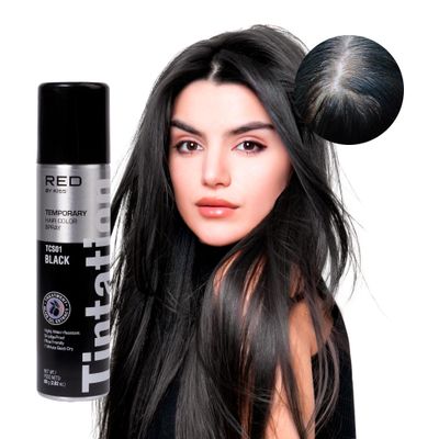 RED by Kiss Tintation Temporary Hair Color Spray, Instant Gray Root Cover Up, Water-Resistant, Smudge-Proof, Easy Wash Out, Hairline &amp; Barber Touch-Up, Quick Dry (Black)