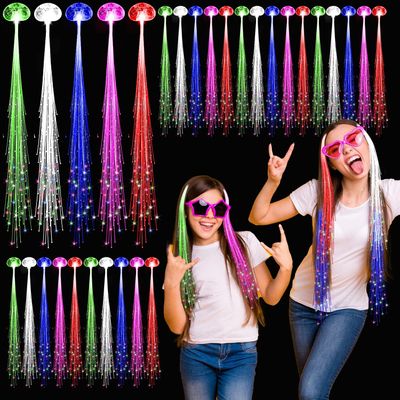 30 Pack LED Lights Hair Light-Up Fiber Optic LED Hair Barrettes Extensions Light Flashing Fiber Optic Hair Braid Barrettes Hair Clips for 4th of July Party Favors Festival Party Bar Concert