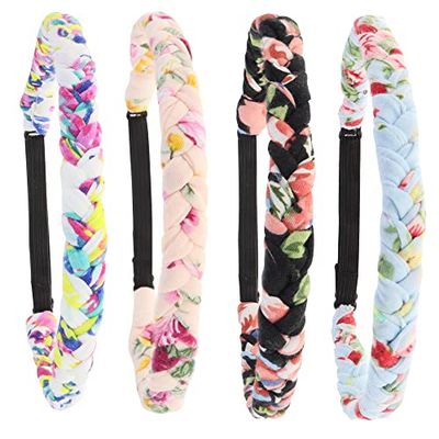 FROG SAC 4 Floral Headbands for Girls, Adjustable Braided Hairband Hair Accessories for Women, Teen Girl Cloth Fabric Head Bands, Kids Flower Braid Hairbands, Tween Easter Basket Stuffers