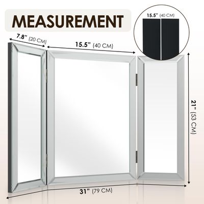 3 Way Mirror, Trifold Vanity Mirror, Three Way Mirror, Trifold Mirror, Tri Fold Mirror, 3way Mirror, 3 Sided Mirror, Three Sided Mirror, Table Top, Wall Mount, Standing, for Makeup, Braiding Hair