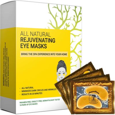 Under Eye Patches &amp; Masks (18 Pairs) - All Natural Anti Aging Treatment for Bags, Puffiness, Wrinkles, &amp; Dark Circles - 24K Gold, Collagen, Hyaluronic Acid, Hydrogel - Formulated in San Francisco