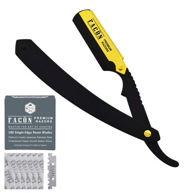 100 BLADES + Facn Professional Premium Straight Edge Barber Razor - Salon Quality Cut Throat Shavette