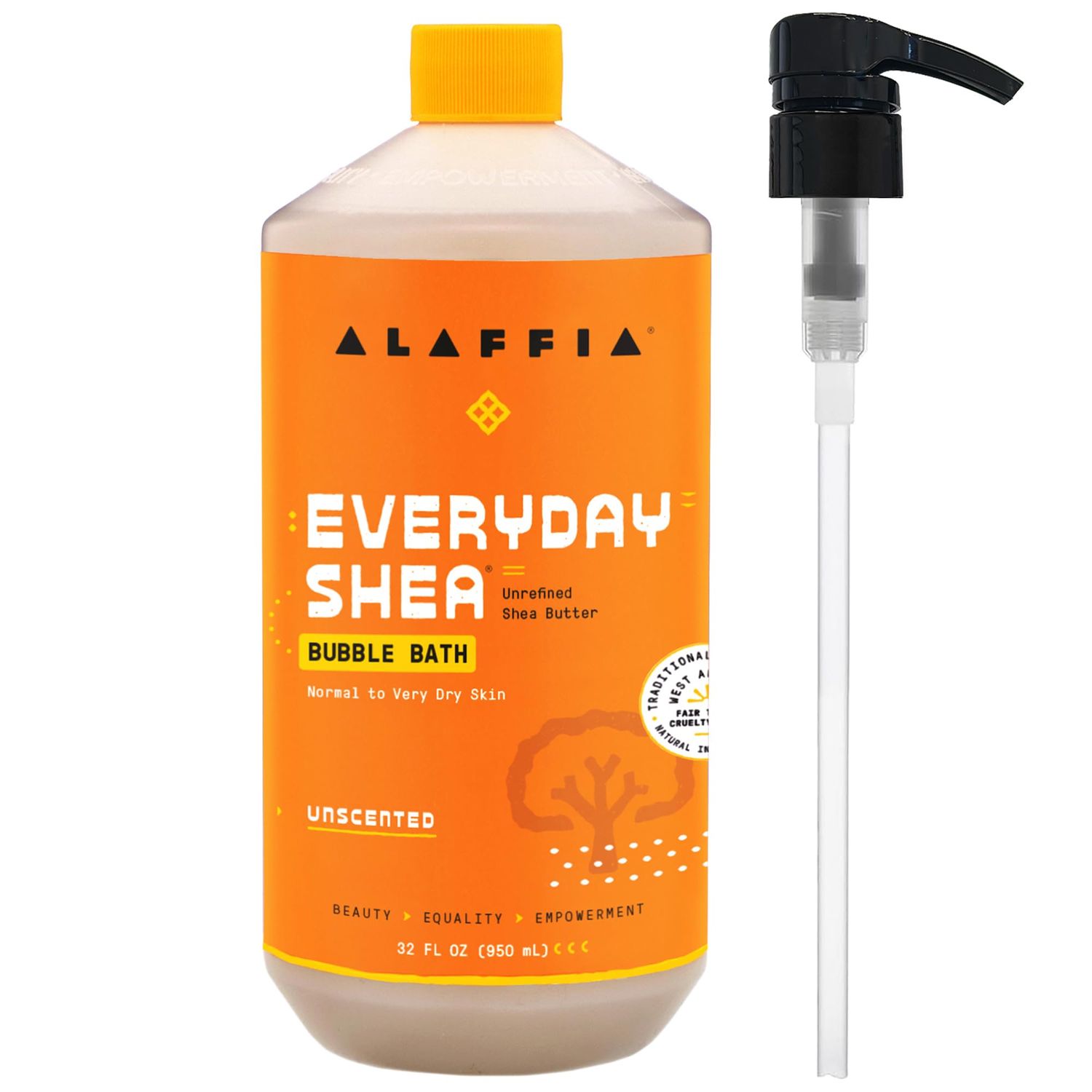Alaffia Bubble Bath for Women, Unscented, Pump Included - Everyday Shea Butter Formula with Wild Yam, 32 Fl Oz