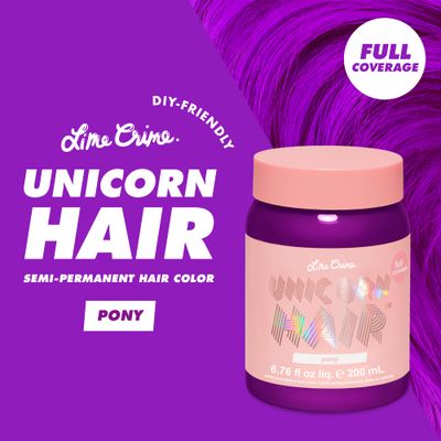 Lime Crime Full Coverage Unicorn Hair Dye, Pony (Violet Purple) - Damage-Free Semi-Permanent Hair Color Conditions &amp; Moisturizes - Temporary Hair Tint Kit Has A Sugary Citrus Vanilla Scent - Vegan