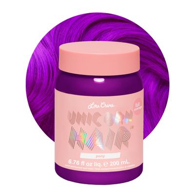 Lime Crime Full Coverage Unicorn Hair Dye, Pony (Violet Purple) - Damage-Free Semi-Permanent Hair Color Conditions &amp; Moisturizes - Temporary Hair Tint Kit Has A Sugary Citrus Vanilla Scent - Vegan