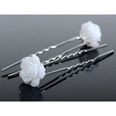 AKOAK 20 Pcs Bridal Wedding Hair Pins, White Rose Flower Hair Pins