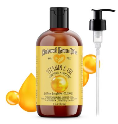 Natural Born Oils Vitamin E Oil (made from Wheat Germ), 16oz, Organic, Cold-Pressed, Nutrient-Rich, Excellent for Glowing Skin, Lustrous Hair