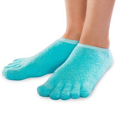 NatraCure 5-Toe Gel Lined Foot Moisturizing Socks - Aloe &amp; Shea Infused Fuzzy Hydrating Socks for Women &amp; Men - Soft Feet Moisturizer Spa &amp; Pedicure Socks for Dry Cracked Heels, Calluses - Medium