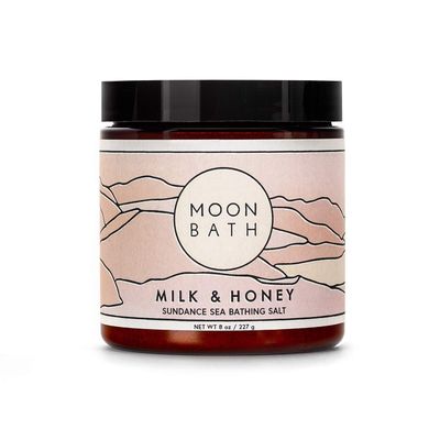 Moon Bath Milk + Honey Sundance Sea Bath Salts | Exfoliating Body Scrub &amp; Bath Soak w/Frankincense, Bergamot &amp; Lavender Essential Oil. Relax, Soothe Muscles, Detox | Organic Body Care, 8 oz.
