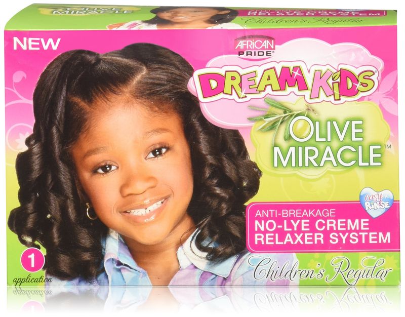 African Pride Dream Kids Olive Miracle Relaxer Regular - Contains Olive Oil, Helps Strengthen &amp; Protect Hair, 1 Kit