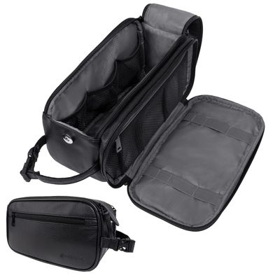 PAVILIA Toiletry Bag for Men, Travel Essentials Shaving Dopp Kit, Mens Travel Bag Toiletries Organizer Case for Grooming, PU Leather Water Resistant Cosmetic Bag Pouch (Black)