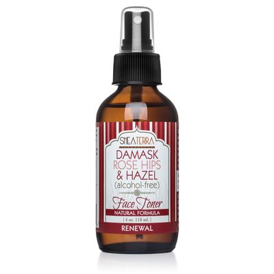 Shea Terra Organics Beauty Water, Toner &amp; Face Mist - Damask Rose HIPS &amp; Hazel | Natural Daily Hydrating Toner with Anti-Aging Rose &amp; Witch Hazel to Soothe &amp; Cleanse Inflamed Skin &amp; Fight Acne - 4 oz