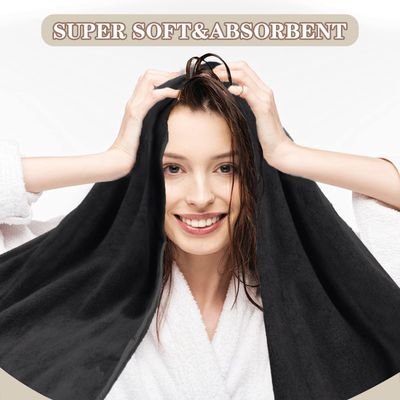 SUNLAND Microfiber Hair Towels Anti Frizz Hair Drying Towel Super Absorbent Fast Drying Turbans for Wet and Curly Soft Head Towel Wrap with Elastic Band 40 X 20 inches 2Pack Black