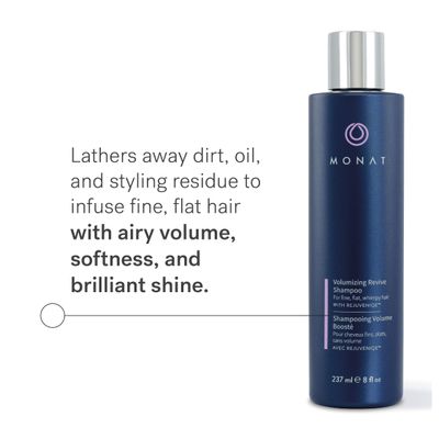 MONAT Volumizing Revive Shampoo Infused w/Rejuveniqe - Weightless Shampoo for Fine, Flat Hair - Amplifies Volume, Adds Softness, Shine - Cleanses and Protects with UV Defense - Net Wt 237ml (8 fl oz)