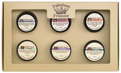 Fabulous Frannie Bath Salt Sampler Wellness Kit - All Natural Ingredients and Pure Essential Oils Includes Easy Breathzy, Muscle Ice, Lavender, De-Stress, Moody Girl and Tension 1oz (Pack of 6)