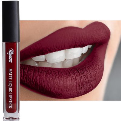 Mynena Burgundy Red Long-Lasting Matte Liquid Lipstick Intense Color Smudge-Proof &amp; Waterproof Comfortable Hydrating Shea Butter Vegan &amp; Cruelty-Free | Emma