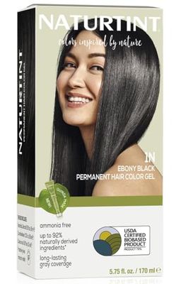 Naturtint 1N Ebony Black Permanent Hair Color (Pack of 1), Ammonia Free, Vegan, Cruelty Free, up to 100% Gray Coverage, Long Lasting Results (Packaging may vary)