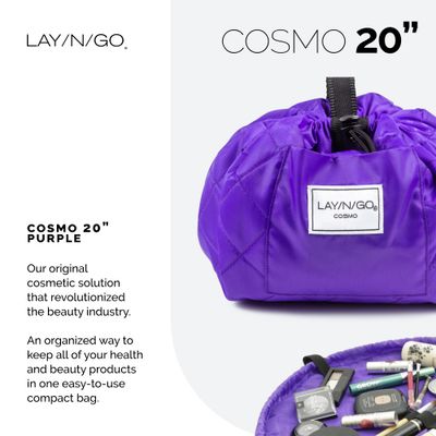 Lay-n-Go Cosmo Drawstring Makeup Bag Organizer, Water-Resistant Cosmetic Pouch for Travel, Stylish &amp; Durable Toiletry Bag, Machine Washable, Large Capacity, 20-Inch, Purple