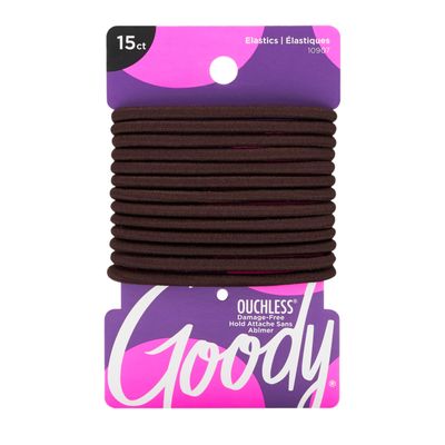 Goody Ouchless Elastic Hair Ties - 15 Ct, Brown, 4MM Rubber Bands for Hair, Pain-Free Hair Accessories for Women &amp; Men, Made for Long-Lasting Braids, Ponytails &amp; More, All Hair Types