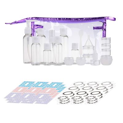Travel Bottle Set - Refillable - TSA/Airline Approved - 8 Bottles and 9 Jars - 3 Tools (Pipette, Funnel and Mini Spatula) - for Downsized Portions of Your Favorite Cosmetics, Lotions and Creams