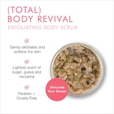 Beauty For Real (Total) Body Revival - Exfoliating Coffee Body Scrub - Softens Skin - With Raw Sugar & Organic Coffee - Light Scent of Sugar, Guava & Nectarine - Made in the USA - 6.0 oz