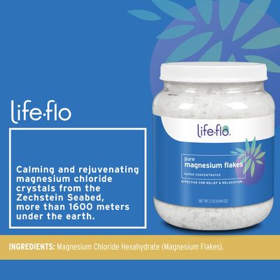 Life-flo Pure Magnesium Bath Flakes - Epsom Salt Bath Soak Alternative - Unscented Magnesium Flakes from The Zechstein Seabed - Relaxing Foot Bath with Ancient Trace Minerals - 60-Day Guarantee, 44oz