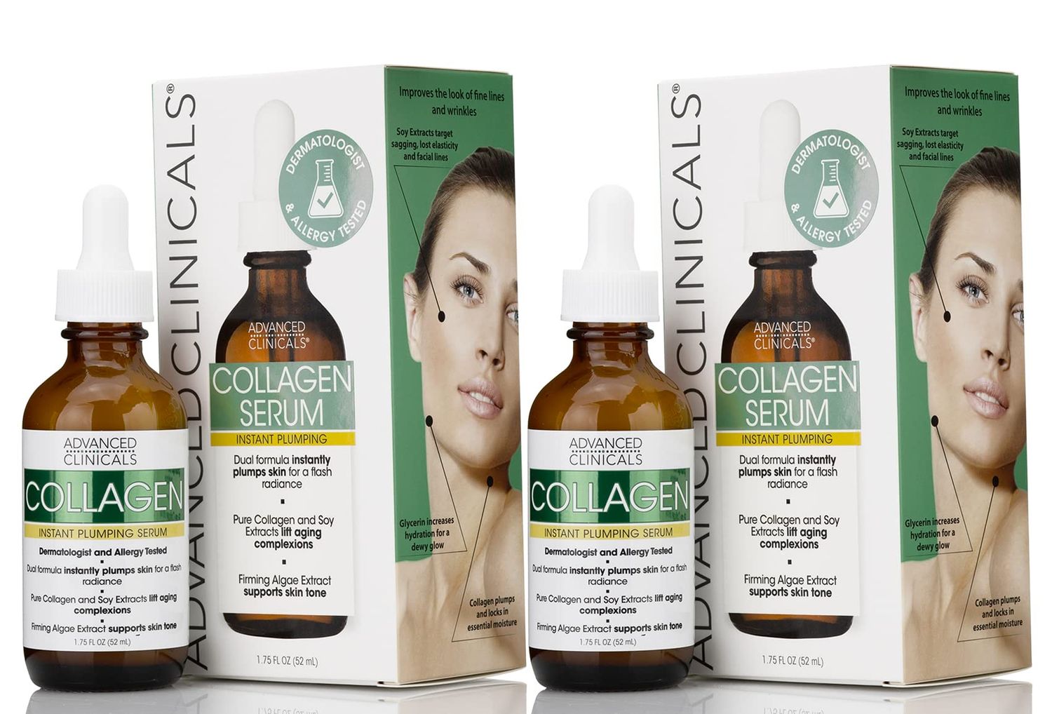 Advanced Clinicals Collagen Serum For Face | Collagen Face Serum For Skin Tightening Helps Lift, Plump &amp; Firm Sagging Skin | Serums For Skin Care | Anti Wrinkle Boost, Fragrance Free, 1.75 Fl Oz, 2PC
