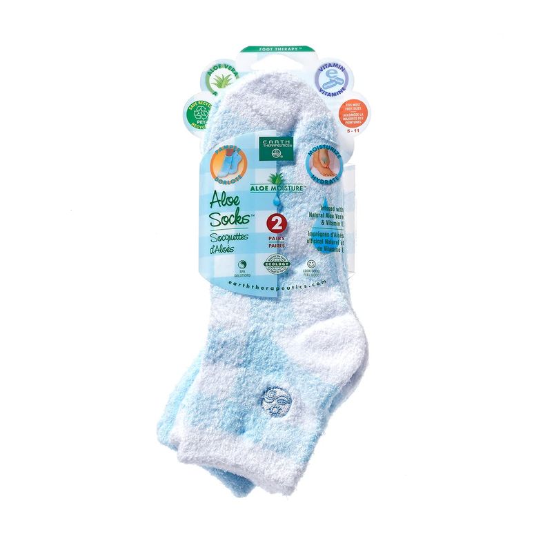 Earth Therapeutics Aloe Vera Socks - Infused with Natural Aloe Vera &amp; Vitamin E - Helps Dry Feet, Cracked Heels, Calluses, Dead Skin - Use with Your Favorite Lotions - Blue Plaid
