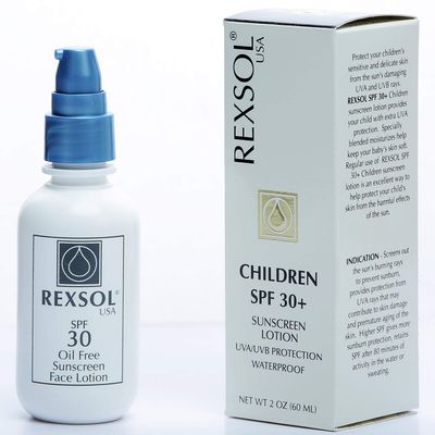 REXSOL Children SPF 30+ Sunscreen UVA/UVB Protection Waterproof | Enriched with vitamins A, C, E and natural plant extracts | With nourishing moisturizers and anti-oxidants. (60 ml / 2 fl oz)