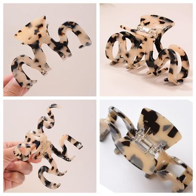 Large Tortoise Shell Claw Clip 3.5 Inch Cellulose Acetate Hair Claw Clips Checkered Hair Claw Clips French Design Hair Jaw Clamp for Women Ladies (2 Pack)
